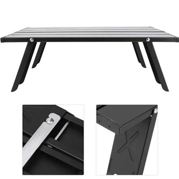 Mini bærbar aluminiumslegering foldebord udendørs camping BBQ picnicbord sort