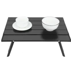 Mini bærbar aluminiumslegering foldebord udendørs camping BBQ picnicbord sort