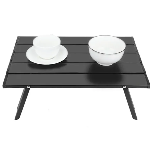 Mini bærbar aluminiumslegering foldebord udendørs camping BBQ picnicbord sort
