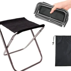 Mini foldeskammel, aluminium, lille og ultralet, med bæretaske, egnet til fiskeri - Sølv