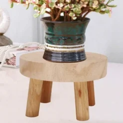 Mini Rund Naturlig Træskammel, Blomsterpotteholder, Haveskammel - 8,9 cm Høj Naturligt Træ