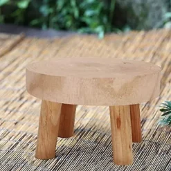 Mini Rund Naturlig Træskammel, Blomsterpottestativ, Haveskammel, - 3,5
