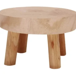 Mini Rund Naturlig Træskammel, Blomsterpottestativ, Haveskammel - 3,5" Høj Naturligt Træ