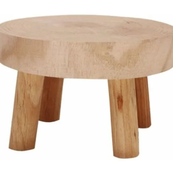 Mini rund taburet i naturligt træ, holder til urtepotte, havetaburet – 8,9 cm høj, naturligt træ