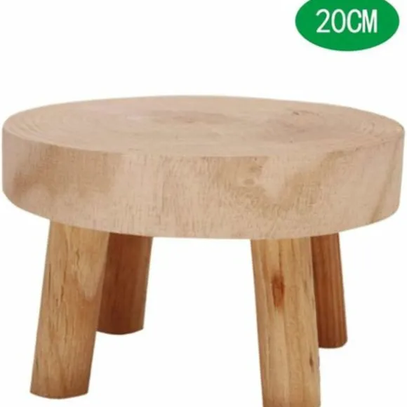 Mini rund taburet i naturligt træ, holder til urtepotte, havetaburet – 8,9 cm høj, naturligt træ