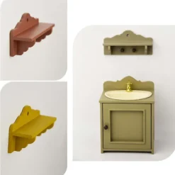 Miniature Køkken Soveværelse Hylde Hænger Til Lille Hus Træ Hængende Organizer 1/12 Skala Møbler[D] Yellow