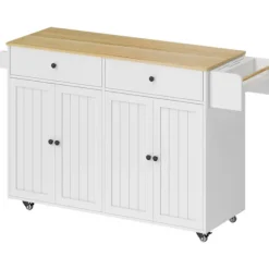 Mobil køkkenø, 2 skuffer, krydderirækkel, MDF, hvid