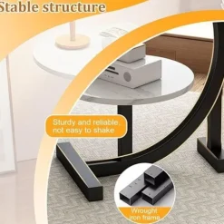 Moderne C-formet Sidebord – 2-lags Rundt Sofabord med Træhylde & Stålramme, Stabil & Let at Rengøre black