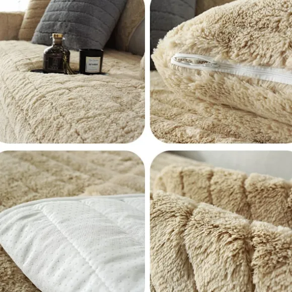 Moderne enkel plys sofasæde, universel all-inclusive varm tyk sofasæde, tatami karnap pude(Kamel, 90*90)