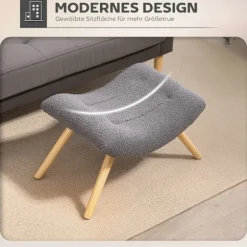 Moderne fodskammel med fleecebetræk, træben, mørkegrå