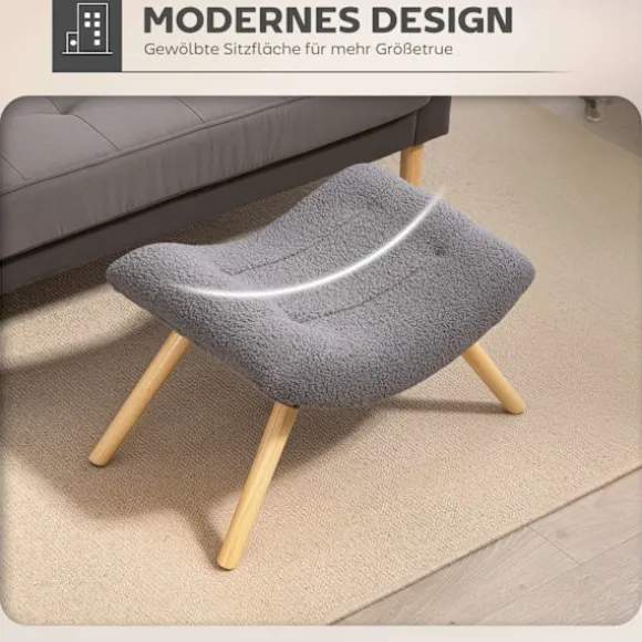 Moderne fodskammel med fleecebetræk, træben, mørkegrå