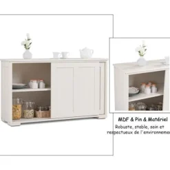 Moderne lav skænk - Skænk - Blank hvidlakeret - Skydedøre - 2 MDF hylder beige