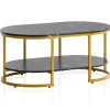 Moderne rektangulært sofabord - Sort og guld - Marmorlook - Afrundede hjørner - 100 cm x 60 cm x 45 cm - Opbevaringsområde - Robust metalstel - Elegan | Fyndiq