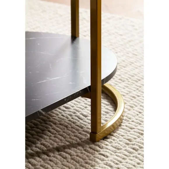 Moderne rektangulært sofabord - Sort og guld - Marmorlook - Afrundede hjørner - 100 cm x 60 cm x 45 cm - Opbevaringsområde - Robust metalstel - Elegan | Fyndiq