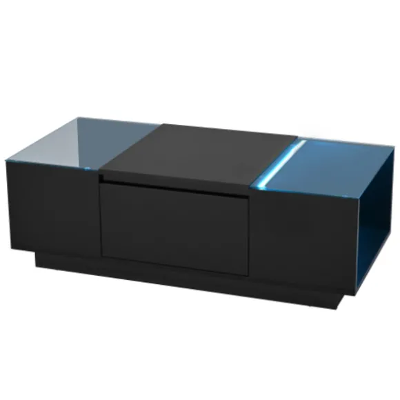Moderne sofabord 105 cm minimalistisk med LED-belysning, opbevaringsplads, glasplade og 2 skuffer Black
