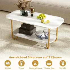 Moderne sofabord med bordplade i imiteret marmor, design med 2 niveauer