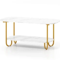 Moderne sofabord med bordplade i imiteret marmor, design med 2 niveauer