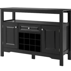 Moderne spisestuebuffet med vinreol og skabe & skuffe 117 x 40,5 x 82,5 cm sort