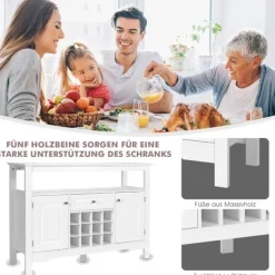 Moderne spisestuebuffet med krydsformet vinreol åben hylde 2 skabe & skuffe hvid