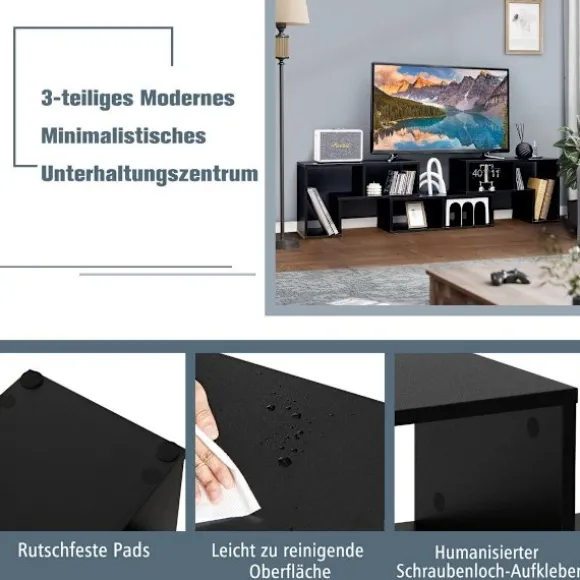 Modulært tv-stativ i træ, 3-delt, passer til tv'er op til 65""