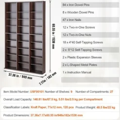 Multimedia Opbevaringsmøbel - DUOKU - Justerbar DVD Hylde - 9 Niveauer - 27 Rum - Espresso espresso