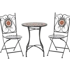 Nancy's Bettendorf Tuinsetgruppe - 3-Delig Mozaiektafel - 2 Opklapbare Stoelen - Metaal - Veelfarvet