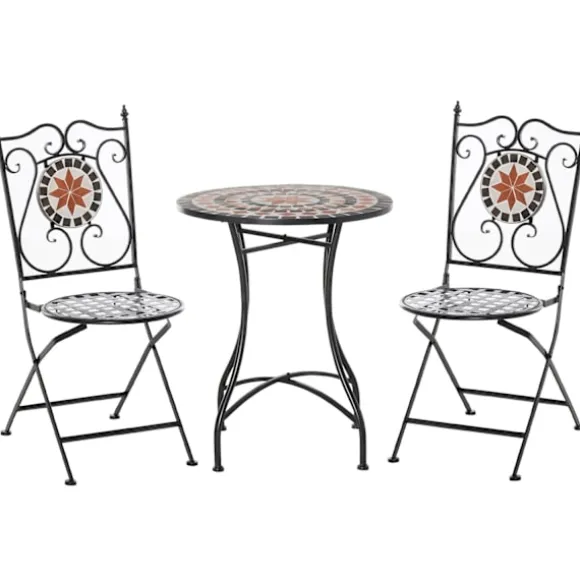 Nancy's Bettendorf Tuinsetgruppe - 3-Delig Mozaiektafel - 2 Opklapbare Stoelen - Metaal - Veelfarvet