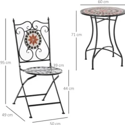 Nancy's Bettendorf Tuinsetgruppe - 3-Delig Mozaiektafel - 2 Opklapbare Stoelen - Metaal - Veelfarvet
