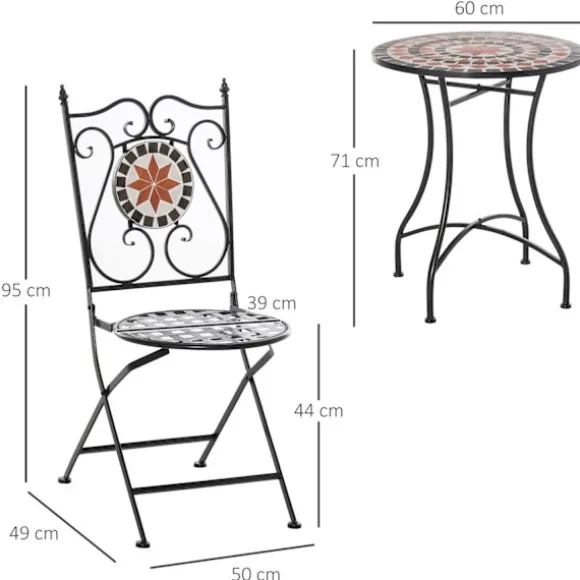 Nancy's Bettendorf Tuinsetgruppe - 3-Delig Mozaiektafel - 2 Opklapbare Stoelen - Metaal - Veelfarvet