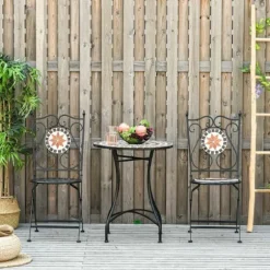 Nancy's Bettendorf Tuinsetgruppe - 3-Delig Mozaiektafel - 2 Opklapbare Stoelen - Metaal - Veelfarvet
