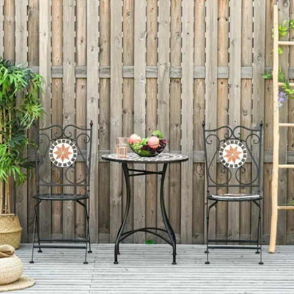 Nancy's Bettendorf Tuinsetgruppe - 3-Delig Mozaiektafel - 2 Opklapbare Stoelen - Metaal - Veelfarvet