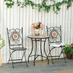 Nancy's Bettendorf Tuinsetgruppe - 3-Delig Mozaiektafel - 2 Opklapbare Stoelen - Metaal - Veelfarvet