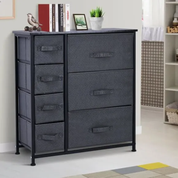 Nancy's Shoreview Ladekast - Opbergkast - Ladekast - 7 Stoffen Lades - Hout - Linnen - Grijs - 63,5 x 30 x 71 cm