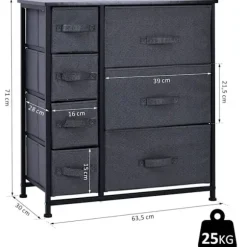 Nancy's Shoreview Ladekast - Opbergkast - Ladekast - 7 Stoffen Lades - Hout - Linnen - Grijs - 63,5 x 30 x 71 cm