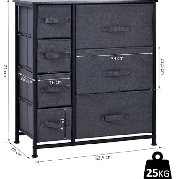 Nancy's Shoreview Ladekast - Opbergkast - Ladekast - 7 Stoffen Lades - Hout - Linnen - Grijs - 63,5 x 30 x 71 cm