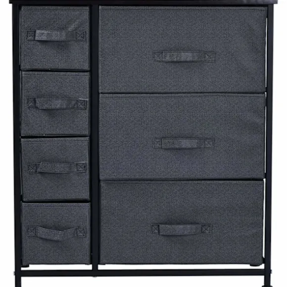 Nancy's Shoreview Ladekast - Opbergkast - Ladekast - 7 Stoffen Lades - Hout - Linnen - Grijs - 63,5 x 30 x 71 cm