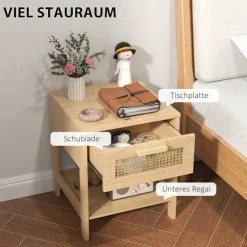 Natbord natbord natur nat kommode med skuffe åben hylde rattan design natur 40 x 40 x 48,4 cm Aosom