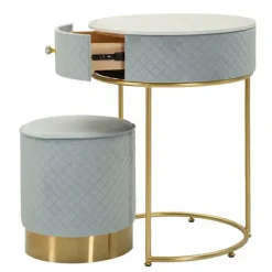 Natbord/Toiletbord med Puff, Lyseblå Velour