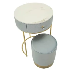 Natbord/Toiletbord med Puff, Lyseblå Velour
