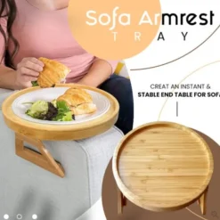 Naturlig bambus bord sofa armlæn klips bakke