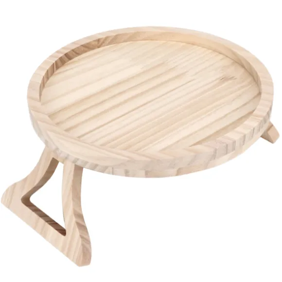 Naturlig Bambus Clip-On Bakke 25cm Rund Sofa Armlænsbord til Snacks Kaffe Te Fjernbetjening