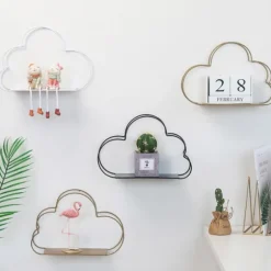 Nordisk Jern Skyform Dekorativ Hylde Pottet Ornament Opbevaringsholder Rack Hylder Vægdekoration