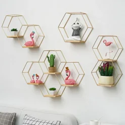 Nordisk Stil Heksagonal Væghylde - Geometrisk Metal Opbevaringsreol til Hjemmet, 1 Styk