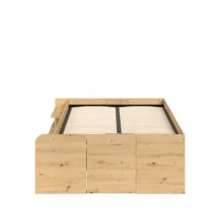 ODYSSEE Lit med opbevaringskiste til voksne - 140x190 / 200 cm - Med hævefunktion - Egetræ og sort dekor - 166,2 x 66,5 x 205,8 cm Ek och svart