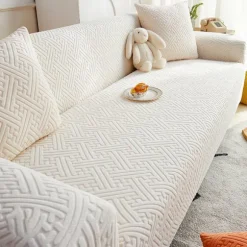 Off-white; Egnet til enkeltpersoners sofaer 90-140cm | Inkluderer 1 pudebetræk; Alt-i-én anti-kradse sofabetræk, universelt støvtæt beskyttelsescover 1 person | Fyndiq