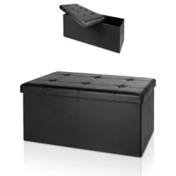 Opbevaringsbænk, foldbar MDF, 80x40x40cm, aftageligt sæde, sort