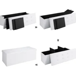 Opbevaringsbænk med sæde, hvid, 115x38x38cm, foldbar