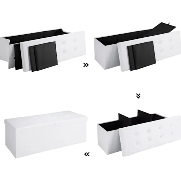 Opbevaringsbænk med sæde, hvid, 115x38x38cm, foldbar