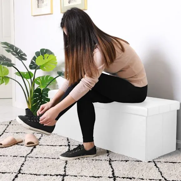 Opbevaringsbænk med sæde, hvid, 115x38x38cm, foldbar