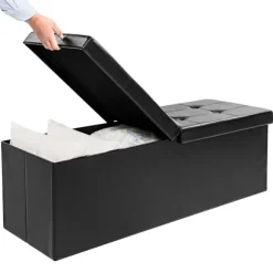 Opbevaringsbænk, sort, 80x40x40cm, foldbar, 100L kapacitet